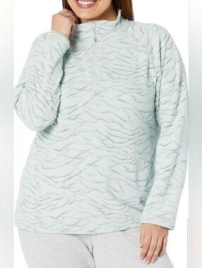 Eddie Bauer Light Green Textured Quarter-Zip Fleece Top. NWT